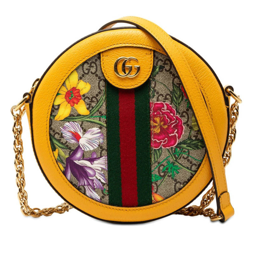 Gucci Ophidia Flora Flower Crossbody Chain Bag Beige Yellow Multicolor